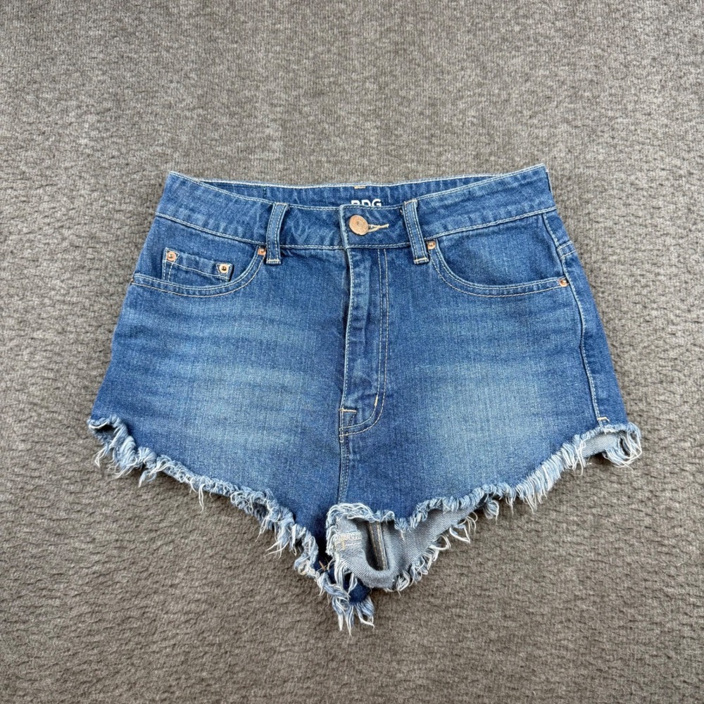 BDG Denim Shorts Women's 27 Blue High Waisted Frayed Raw Hem Distressed Cut Offs